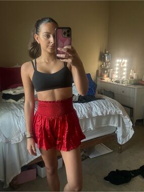 Red Satin High-Waist Shorts